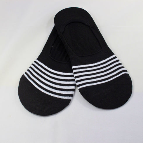 Striped Liner No Show Invisible Socks Black